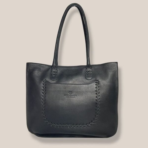 Cartera Tote Lirio cuero negro con costura artesanal Rose Blanche Patagonia