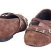 ballerina-mutisia-gamuza-chocolate-tiras-cuero-frontal-rose-blanche.jpg Ballerina Mutisia artesanal en gamuza chocolate con tiras de cuero vacuno, vista frontal – Rose Blanche