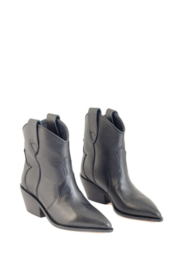 Bota Aster cuero Breach negro con costura western en relieve, vista superior – Rose Blanche Patagonia