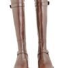 Bota Odette cuero Breach chocolate tipo ecuestre con hebillas plateadas, vista frontal – Rose Blanche Patagonia