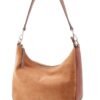 cartera-emma-gamuza-camel-cuero-vacuno-tres-cuartos-rose-blanche.jpg Cartera Emma Rose Blanche gamuza camel y cuero vacuno, vista tres cuartos, hobo bag artesanal Patagonia Argentina