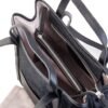 Interior Cartera Celine Rose Blanche pelo vaca negro y cuero negro, forro estampado patrón Rose Blanche con bolsillos cremallera, artesanal Patagonia