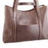 Cartera Celine Rose Blanche cuero vacuno chocolate liso, vista frontal completa con bolsillo exterior y logo estampado, artesanal Patagonia Argentina