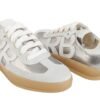 Zapatilla Emma Rose Blanche gamuza gris y cuero plateado, vista tres cuartos frontal